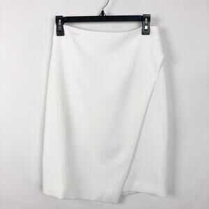 White House Black Market Womens Pencil Skirt 2 White Asymmetric Wrap Stretch NWT